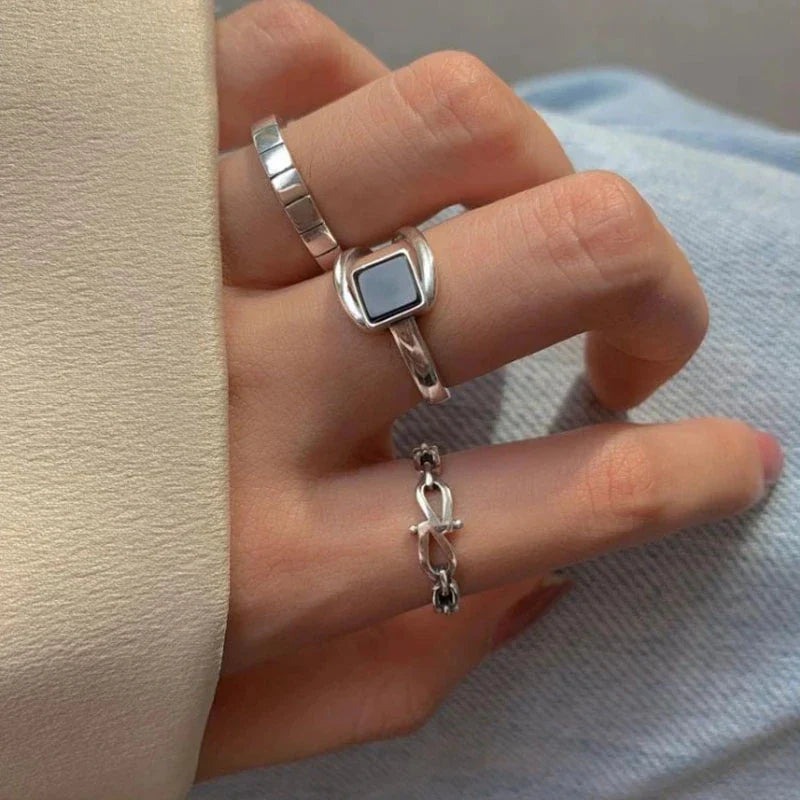 925 Sterling Silver plated Ring for Women Girl Gift Blace Stone Crystal Glaze Retro Punk Open Jewelry Dropship Wholesale Vera Lux