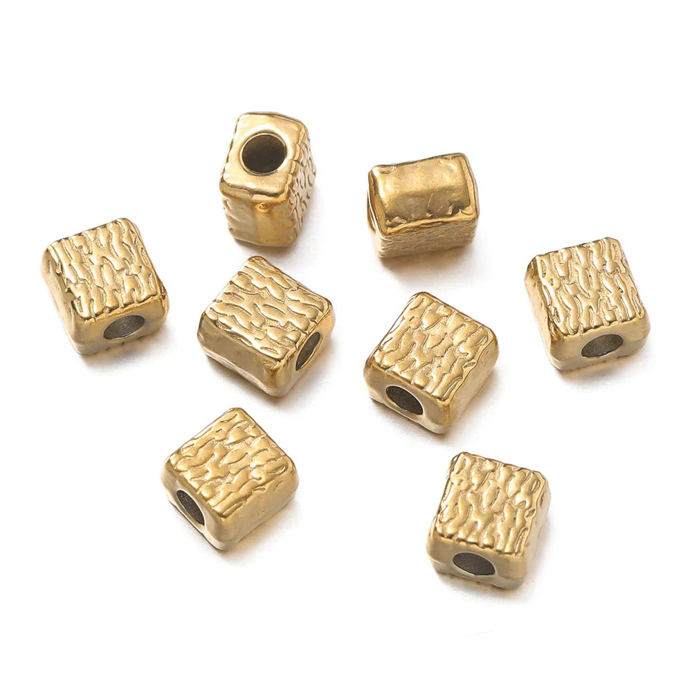 10Pcs/Pack Stainless Steel Various Shape Gold Steel Color Texture Spacer Beads for DIY Bracelet Jewelry Making Accessories Vera Lux