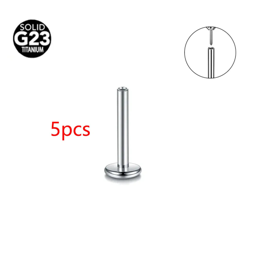 Threadless Labret Rod Piercing G23 Titanium Push In Stud Cartilage Flatback Nose Stud Piercing Body Jewelry Vera Lux