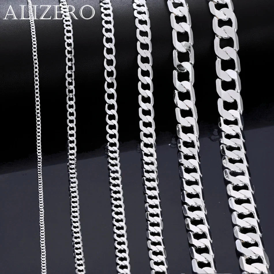 Wholesale 925 Sterling Silver Necklace Width 2-12MM Long 40-75cm Lobster Clasp Chain Men Women Fashion Punk Necklaces Jewelry Vera Lux