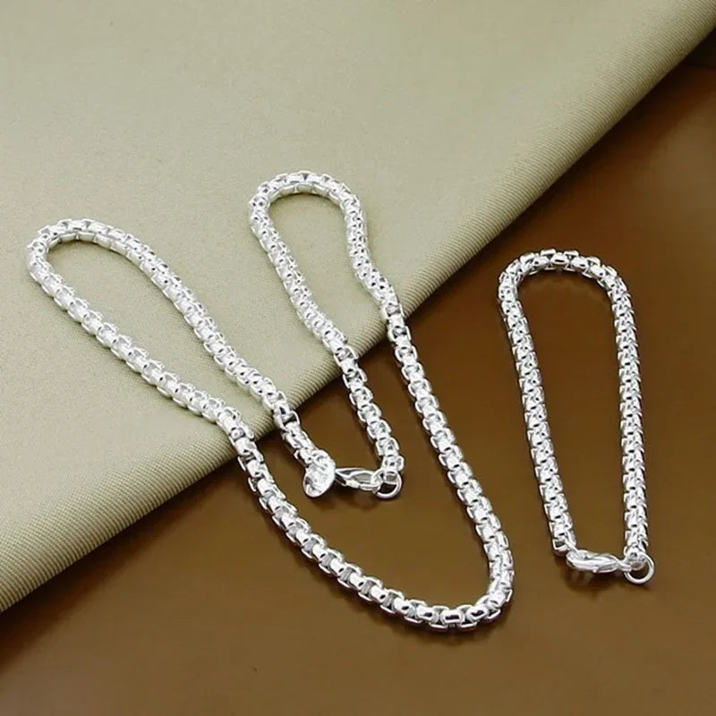 Wholesale 45-60cm 925 Sterling Silver 4mm Round Box Chain Necklace Bracelet set For Women Men Boy Wedding Engagement Charm Vera Lux