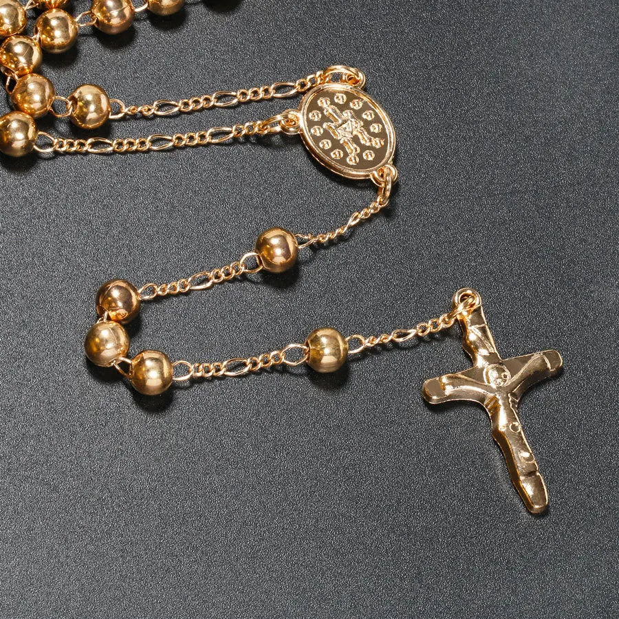 6MM Metal Beads Rosary Necklaces For Women Men Long Chain Crucifix Cross Pendant Necklace Religious Praye Jewelry Vera Lux