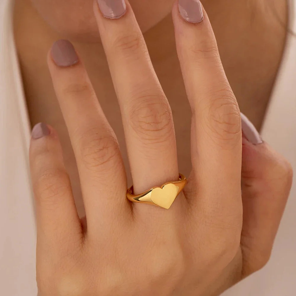 Couple Heart Ring 316 Stainless Steel Punk Style Geometric Jewelry Personalized Ring Gift for Women Valentine's Day Vera Lux