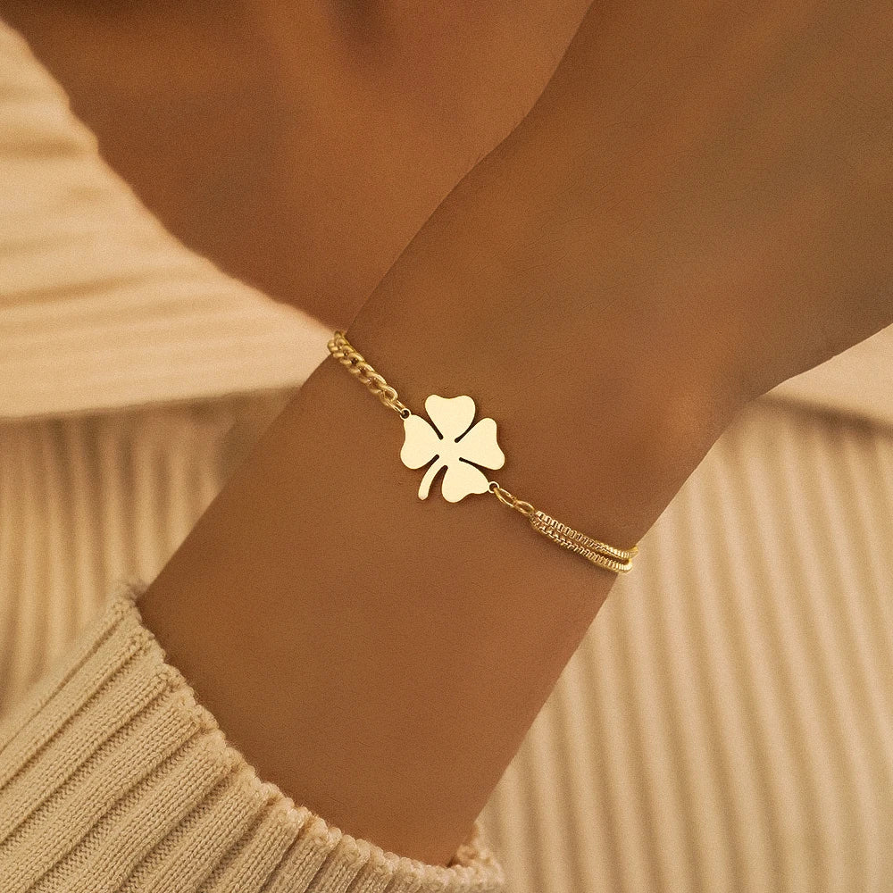Stainless Steel Bracelets Classic Lucky Clovers Pendant Hip Hop Bracelet For Women Jewelry Non-fading High-quality Everyday Wear Vera Lux