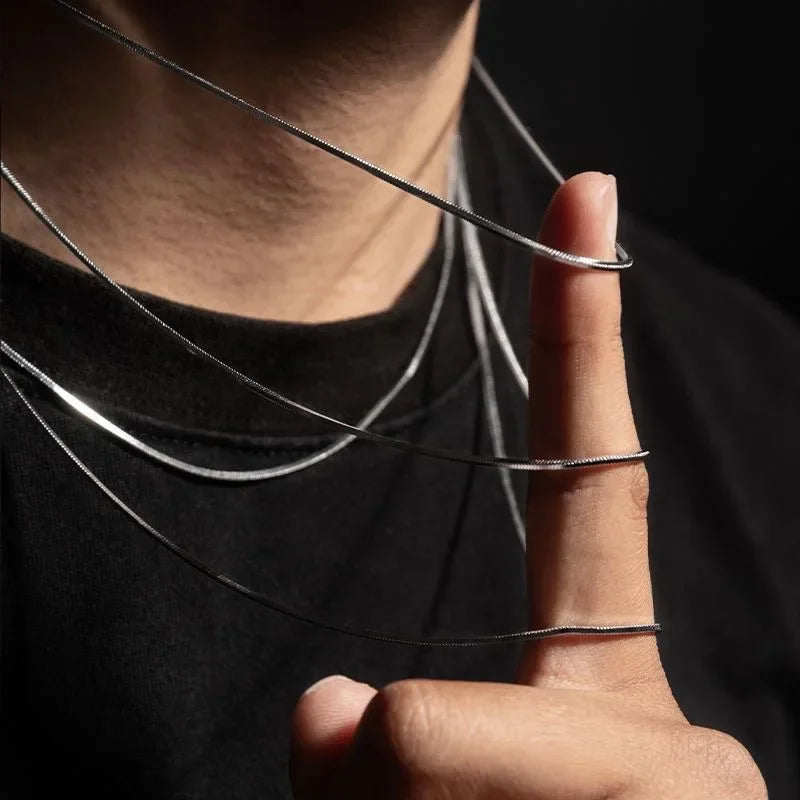 1Pcs Punk Hip-hop Snake Link Chain 925 Sterling Silver Necklace for Men Women Male Jewelry Gifts Cadenas Para Hombre Vera Lux