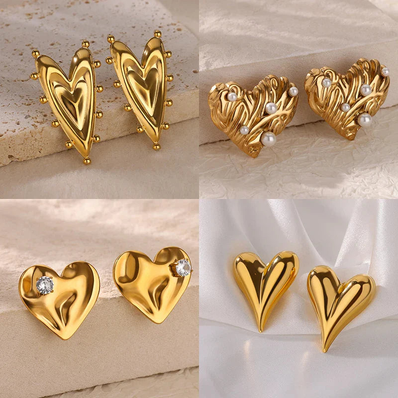 Gothic Heart Earring For Women Stainless Steel Golden Love Earring Wedding Couple Piercing Jewelry Valentine Day Gift сер Vera Lux