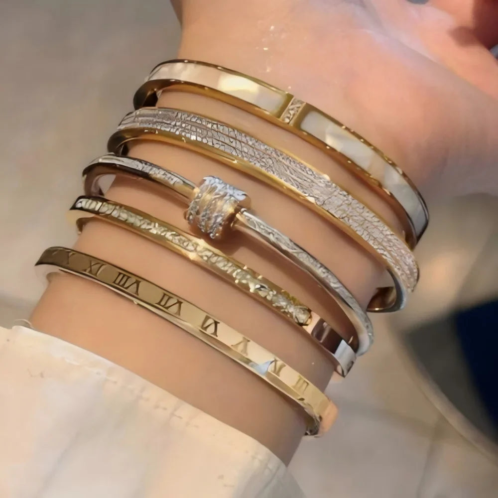 Yupsk Titanium Steel Couple's Bracelet Shiny Zircon Inlaid Stainless Steel Bangles Gold/Silver Color Female Jewelry Gift Vera Lux