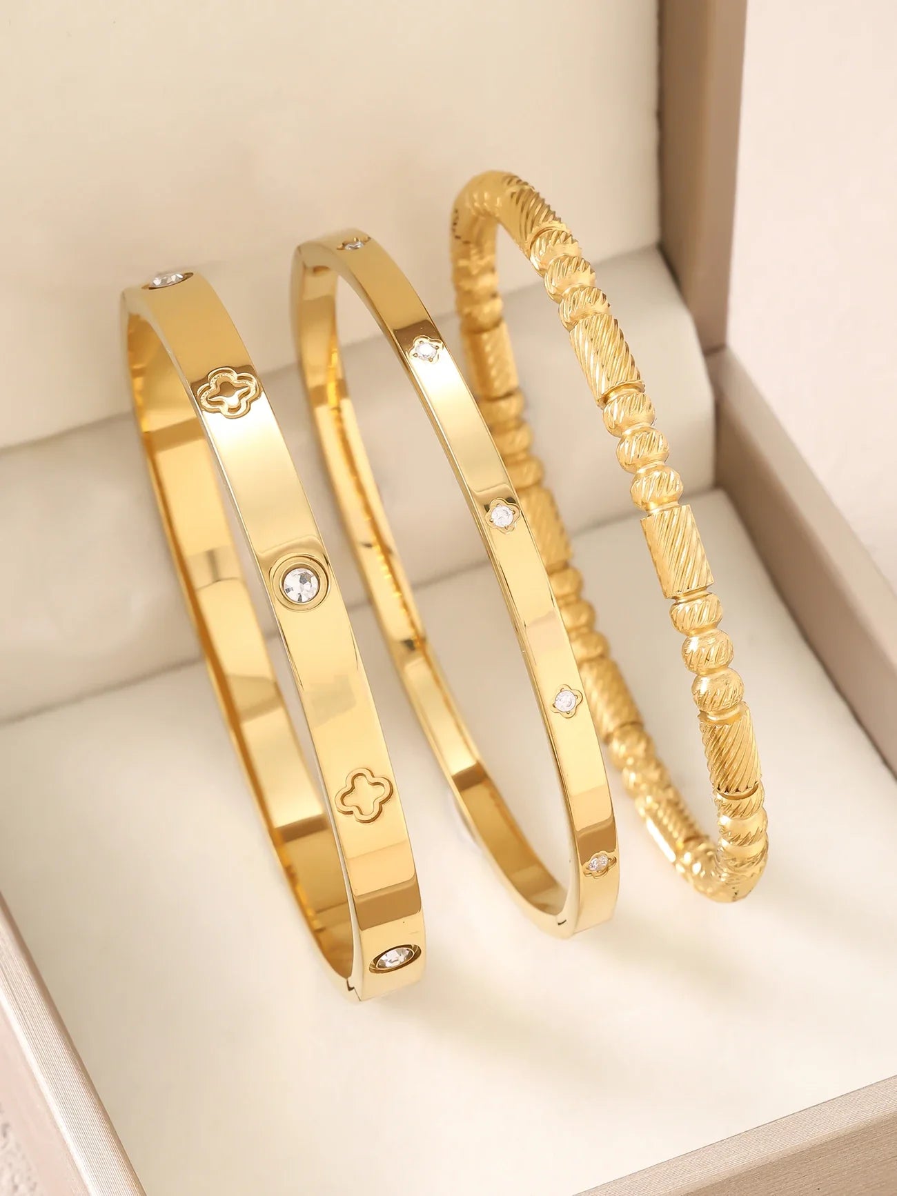 1pc 18K Gold Plated Stainless Steel Stackable Bracelet With Chain And Clover Design, Fashion Style For Women, Suitable For Casua Vera Lux