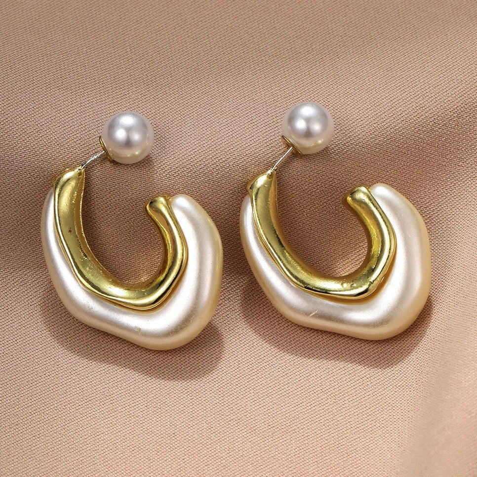 Yupsk New Design Irregular Metal Pearl Earrings for Women Personalized CC Shape Hoop Earring Korean Fashion Jewelry Vera Lux