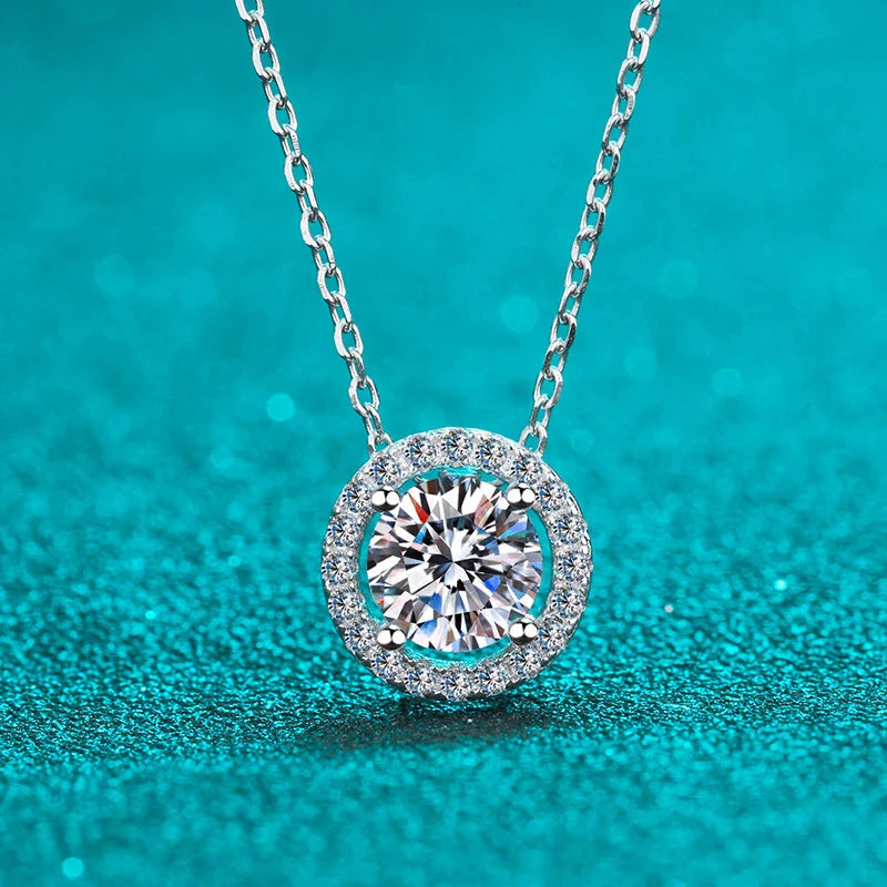 NeeTim 1ct D Color VVS1 Moissanite Jewelry Set 925 Silver with White Gold Plated Pendant Necklace Stud Earrings Sets for Women Vera Lux