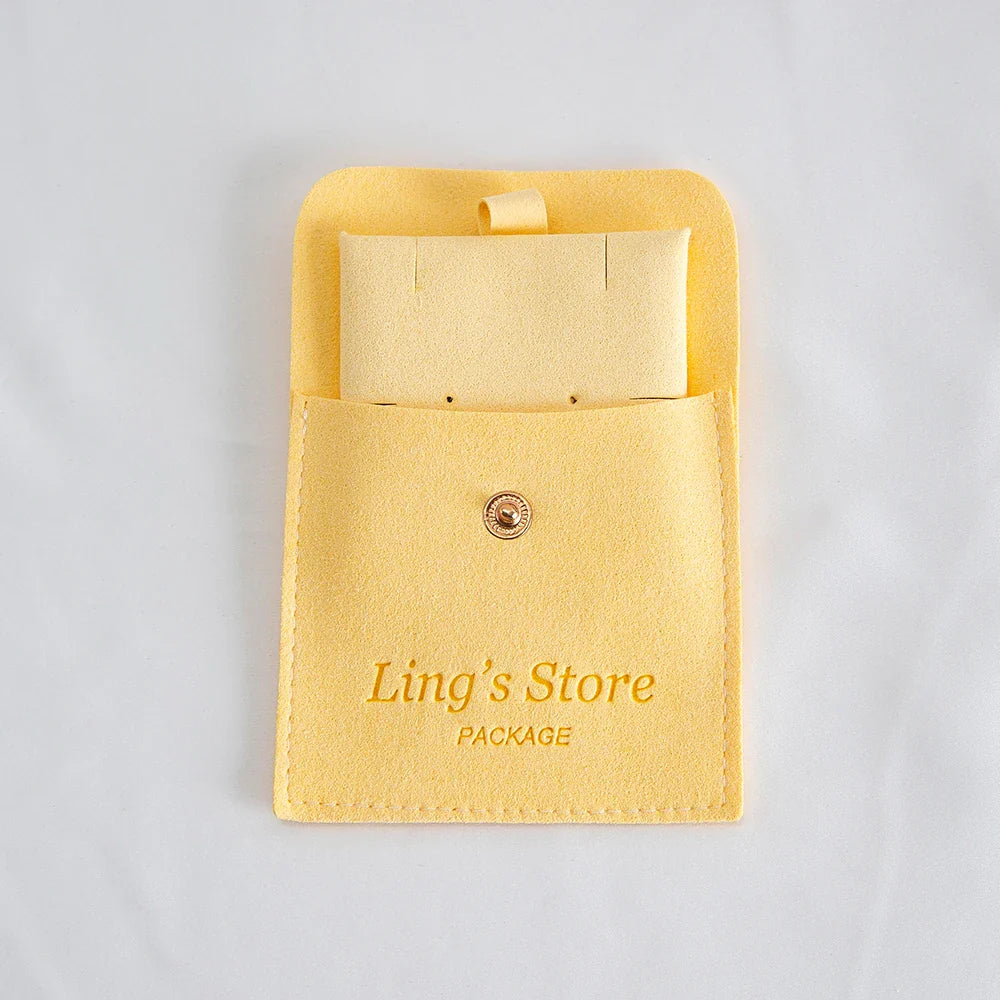 20/50/100Sets Personalized Logo Jewelry Microfiber Snap Bag 8x8cm Button Pouch Insert Luxury 6x6cm Cards Can Debossed Print Name Vera Lux