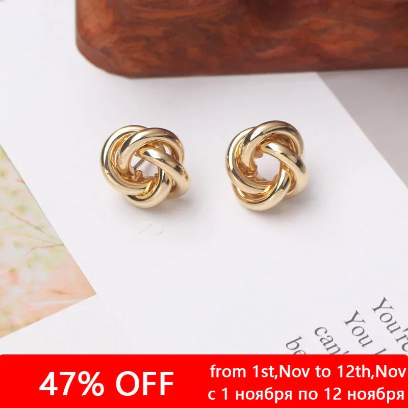 Tiny Metal Stud Earrings for Women Gold Color Twist Round Earrings Small Unusual Earrings boucles d'oreilles Fashion Jewelry Vera Lux
