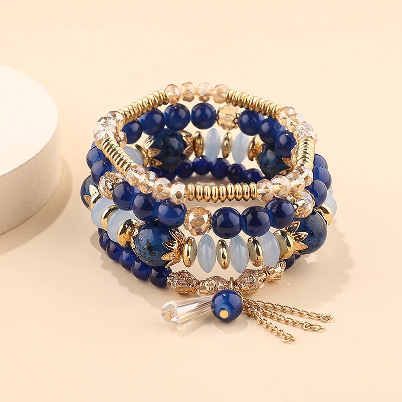 4Pcs New Tassel Charm Beads Bracelet Set For Women Colorful   Glass Beaded Chain Bangle Female Bohemian Jewelry Vera Lux