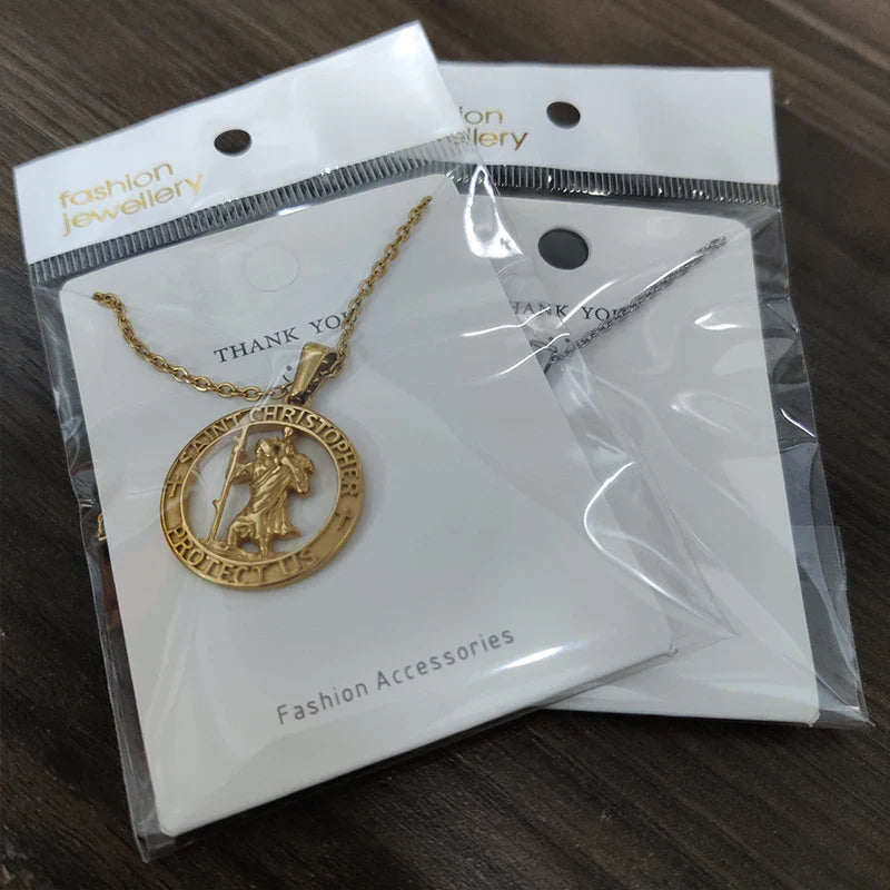 Hot Sale Religious 18K Gold Plated St.Christopher Necklace Stainless Steel Pendant Necklace For Men Women Jewelry Gift Vera Lux