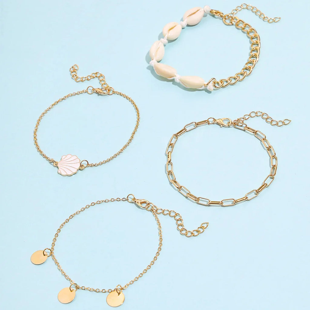 New Summer Shell Anklet Set For Women Sequin Beach Ankle Bracelet Gold Color Leg Chain On Foot Female Bohemian Jewelry Vera Lux