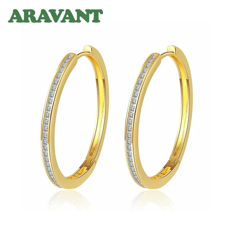 Aravant 925 Sterling Silver 35MM Zircon Hoop Earring For Women Fashion Jewelry Gift Vera Lux