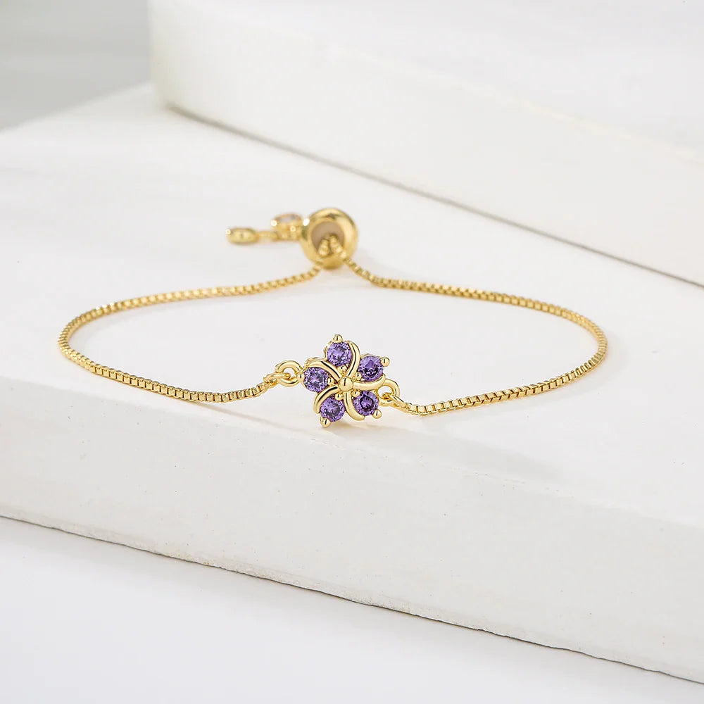 NEWBUY Fashion Gold Color Colourful CZ Zircon Flower Charm Bracelets For Women Party Jewelry Accessories Vera Lux
