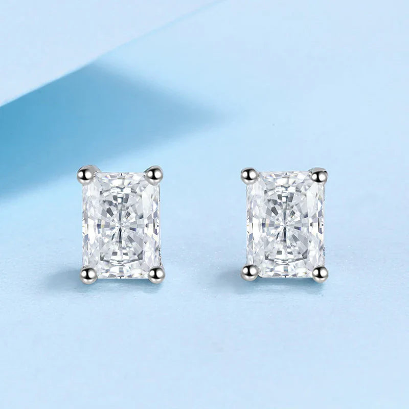 NeeTim 0.5CT 1CT 2CT Emerald Radiant Cut Moissanite Studs Earrings for Women Lab Diamond 925 Sterling Silver Earring Jewelry Vera Lux