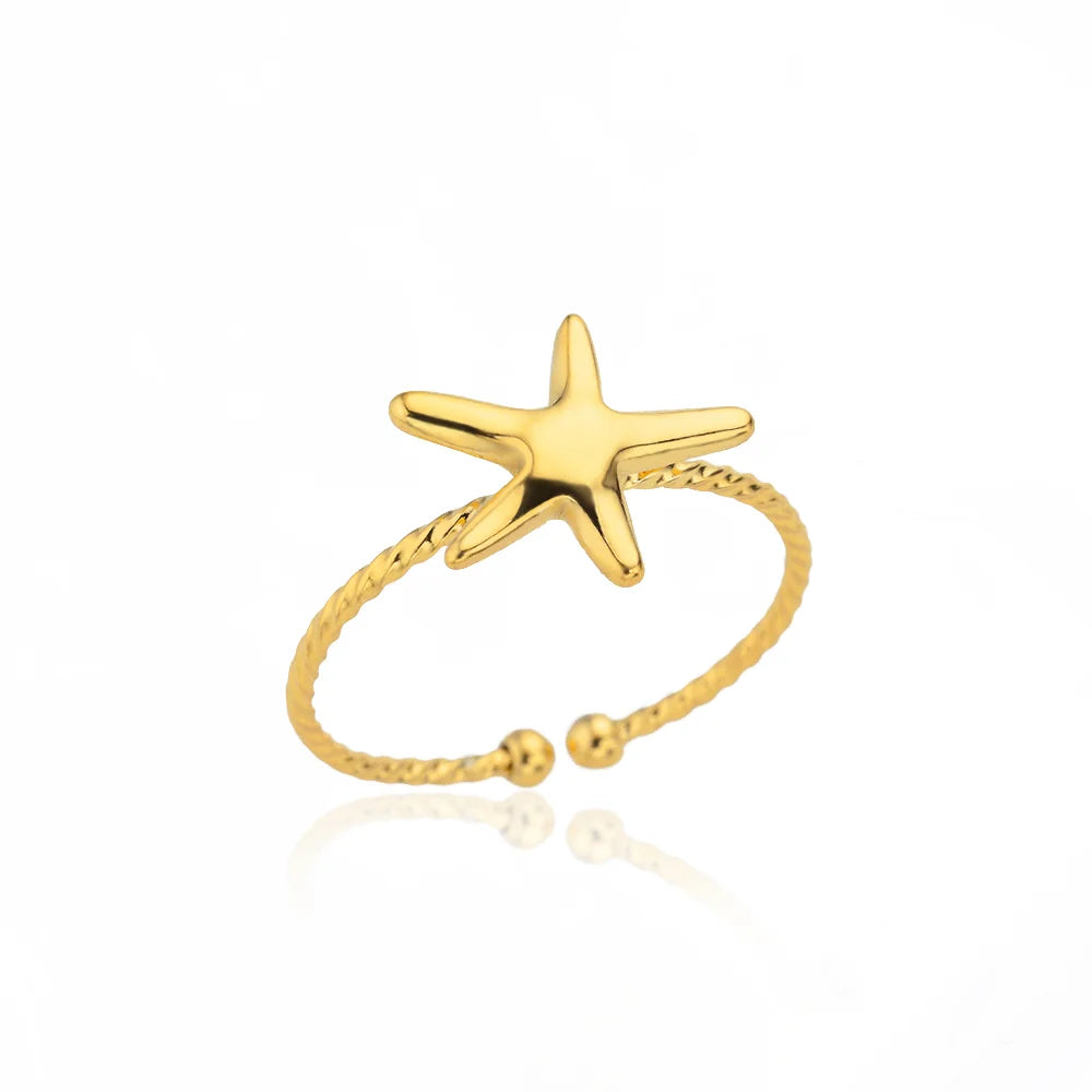 316L Stainless Steel Starfish Shell Rings for Women Gold Color Open Finger Ring Femme Trendy Summer Vacation Ocean Jewelry Gift Vera Lux