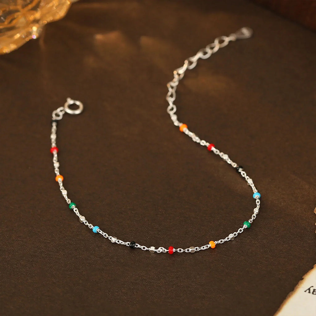 S925 Silver Dopaamine Colored Bean Bracelet Women's Popular INS Summer Niche Thin Fashion Jewelry Trendy Accessory Vera Lux