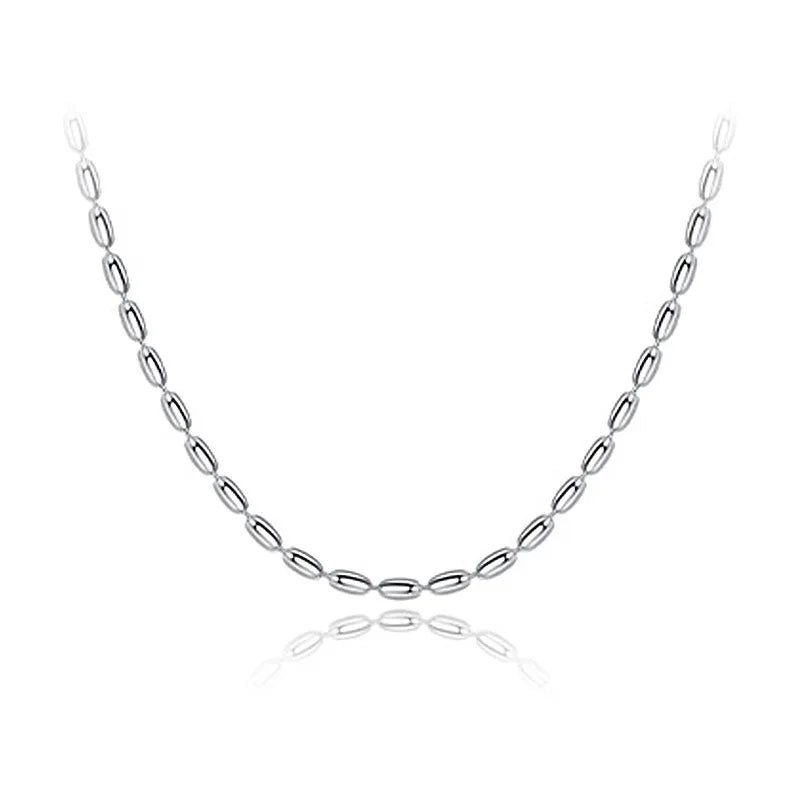45/55CM Length 925 Sterling Silver Neck Rugby Rice Grains Chain Necklaces Women Luxury Jewelry Charms Accessories Argent 925 Vera Lux