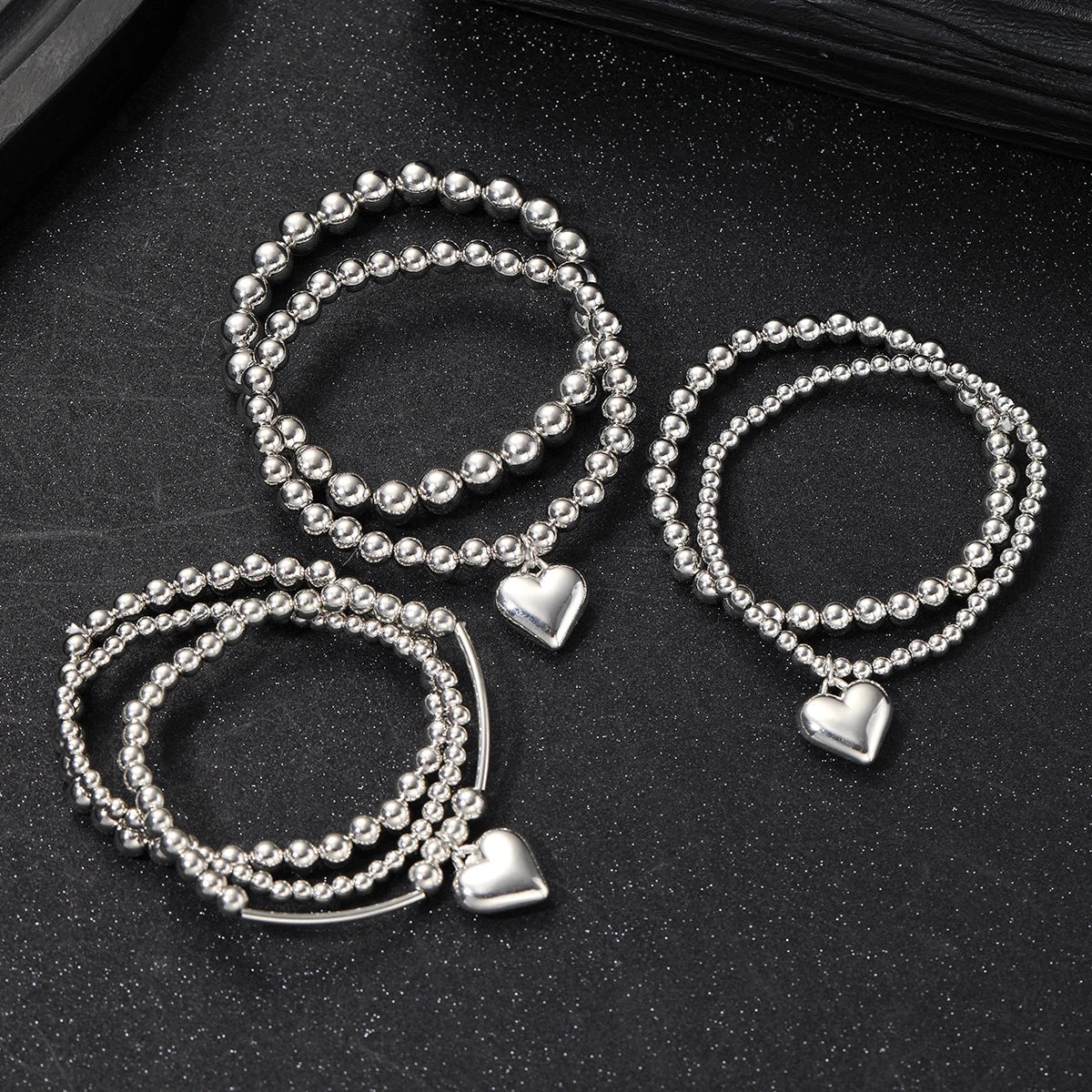 7Pcs/Set Chic Heart Charm Beaded Bracelet Set For Women Vintage Simple Silver Color Exquisite Multi-Layer Bracelets Jewelry Gift Vera Lux
