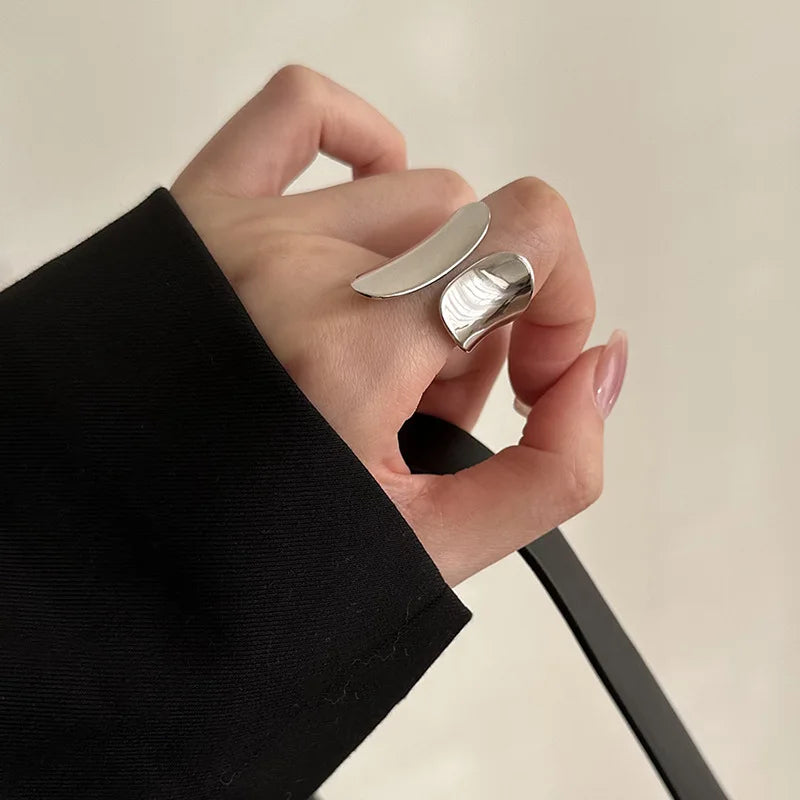 Minimalist Silver Color Cuff Rings for Women Couples New Fashion Creative Smooth Pattern Geometric Party Jewelry Gifts Vera Lux
