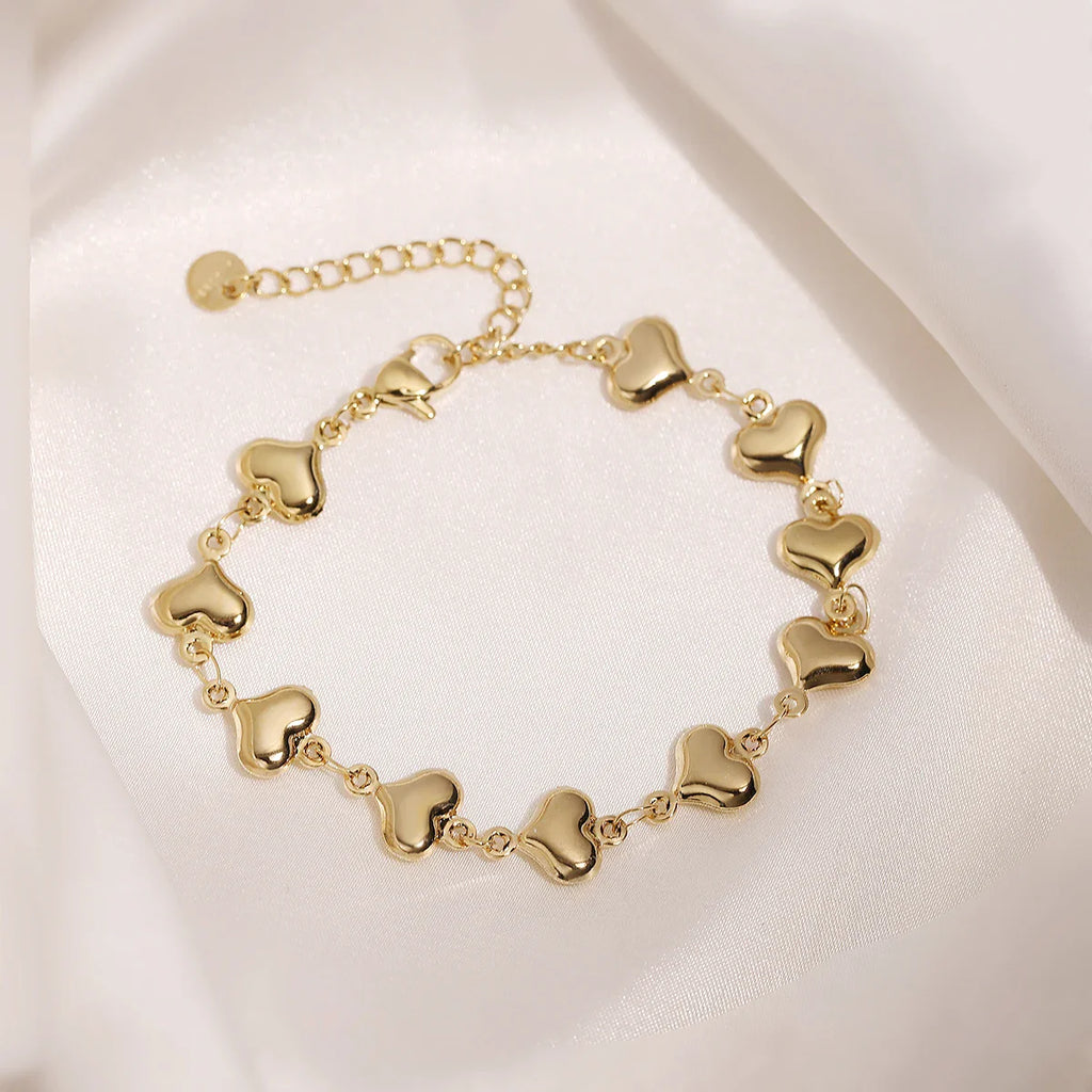 NEWBUY Wholesale Non-Fading Gold Color 316L Stainless Steel Heart Charm Bracelet For Women Casual Daily Jewelry Vera Lux