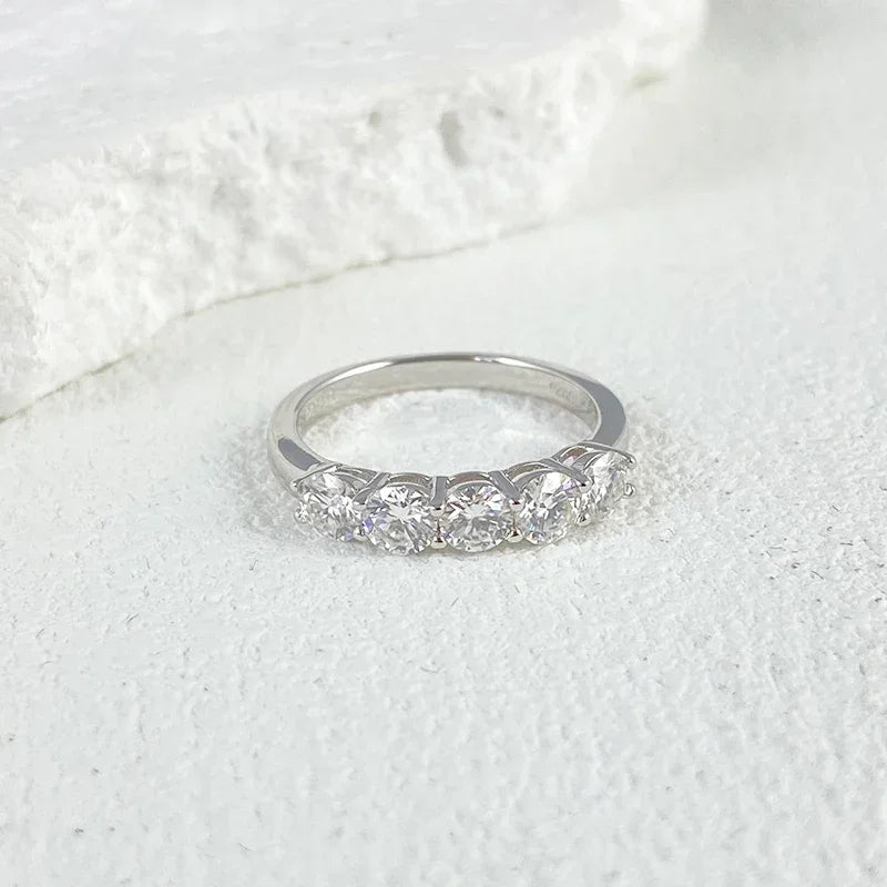 NeeTim Full 4mm Moissanite Ring for Women 5 Stones Diamond Wedding Band Bride S925 Sterling Silver with White Gold Plated Rings Vera Lux