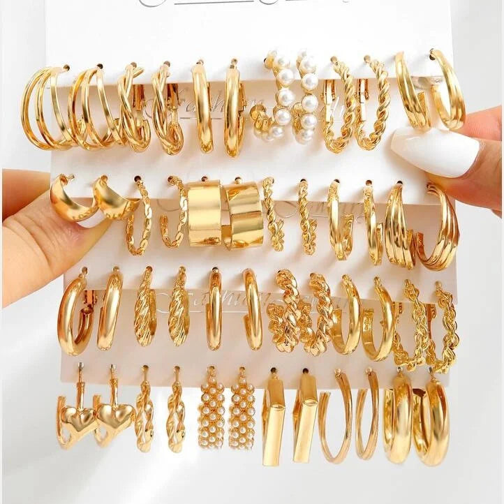 24-Pair Vintage-Inspired Small Hoop Earring Set for Women Elegant Geometric Iron Ear Ornaments for Daily Wear Gifts 2024 Jewelry Vera Lux