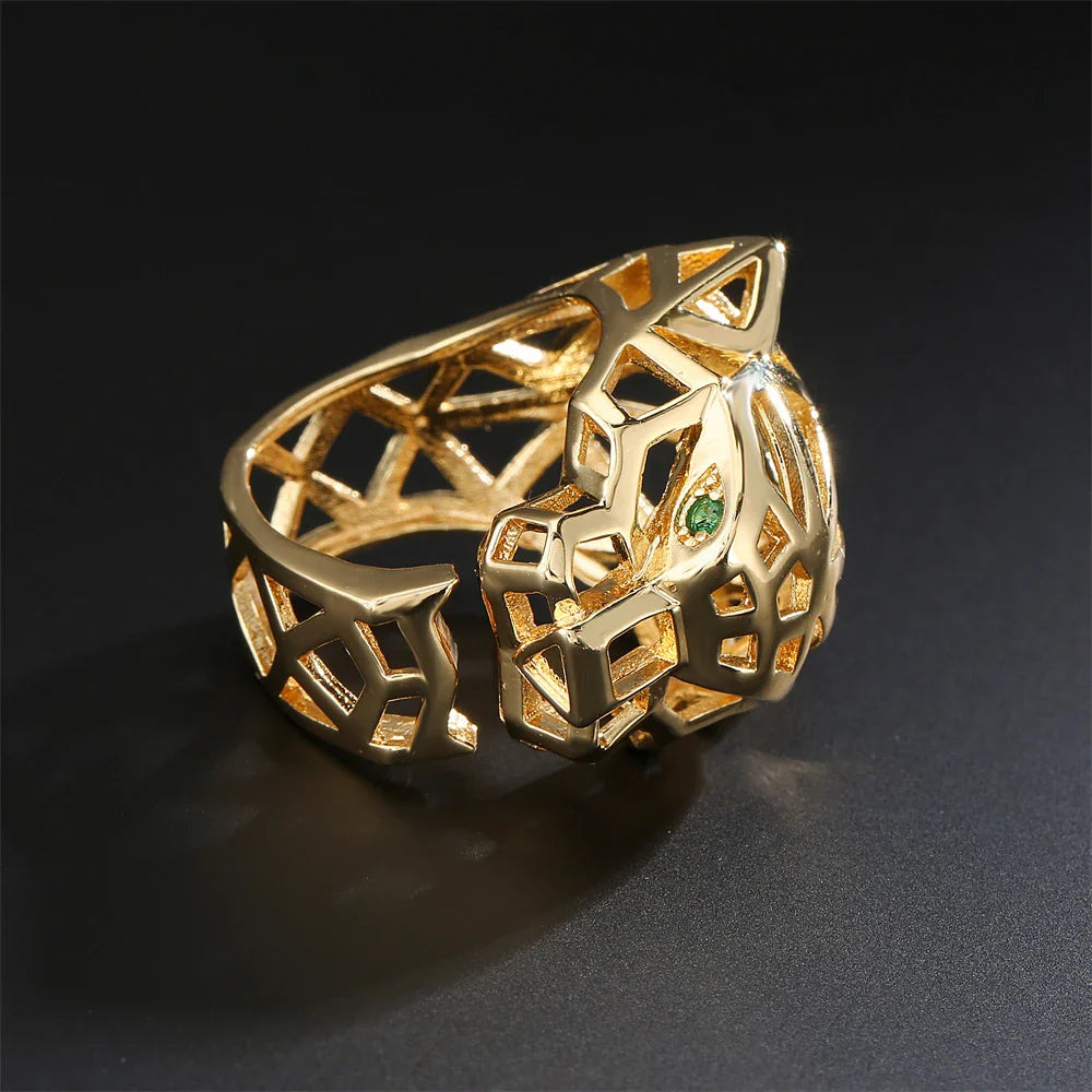 2025 New Fashion Statement Big Animal Ring For Women Girl Party Jewelry Gold Color Hollow Leopard Open Ring Wholesale Vera Lux