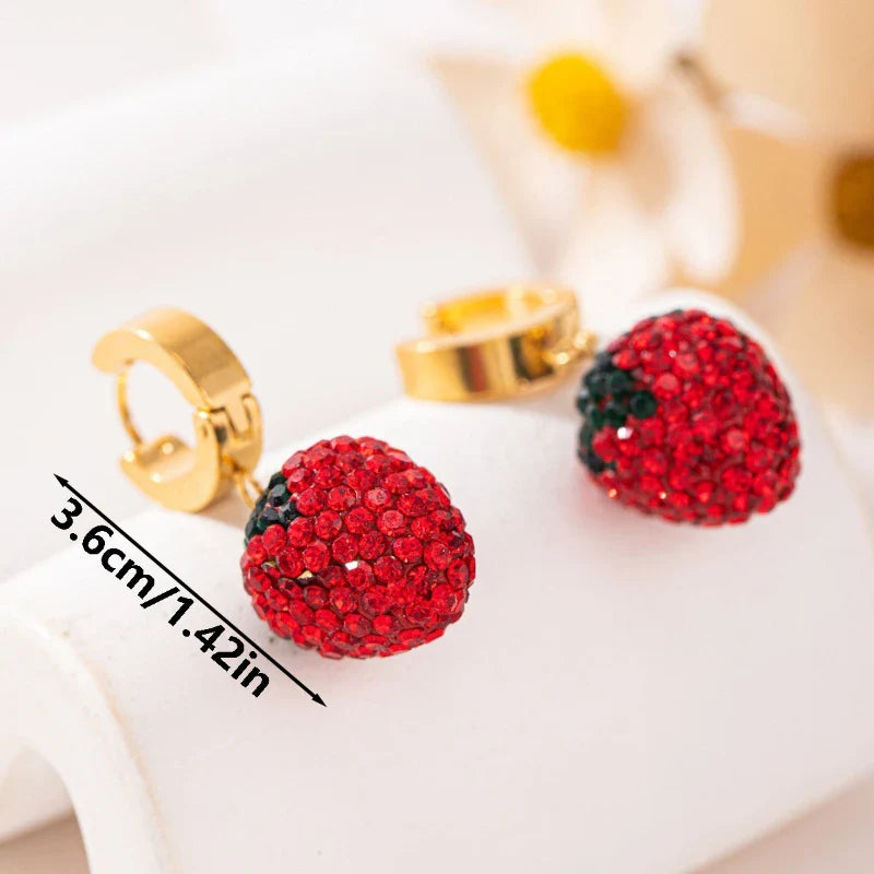 1pair Adjustable Zircon Ear Buckles Stainless Steel Strawberry Style Fashionable Wedding Ceremony Birthday Daily Jewelry Vera Lux