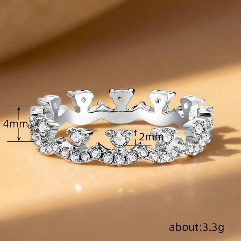 925 Sterling Silver Elegant Crown Zircon Ring for Women Stackable Accessory Party Anniversaries Wedding Jewelry Gift Vera Lux