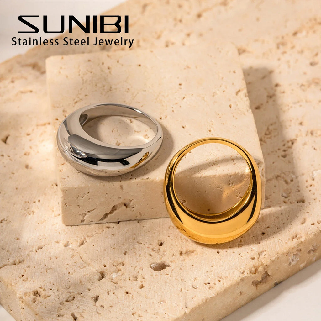 SUNIBI Fashion Simple Stainless Steel Rings for Women Arc Rings Jewellery Couple Anniversary Geometric Ring Size 5 6 7 8 Jewelry Vera Lux