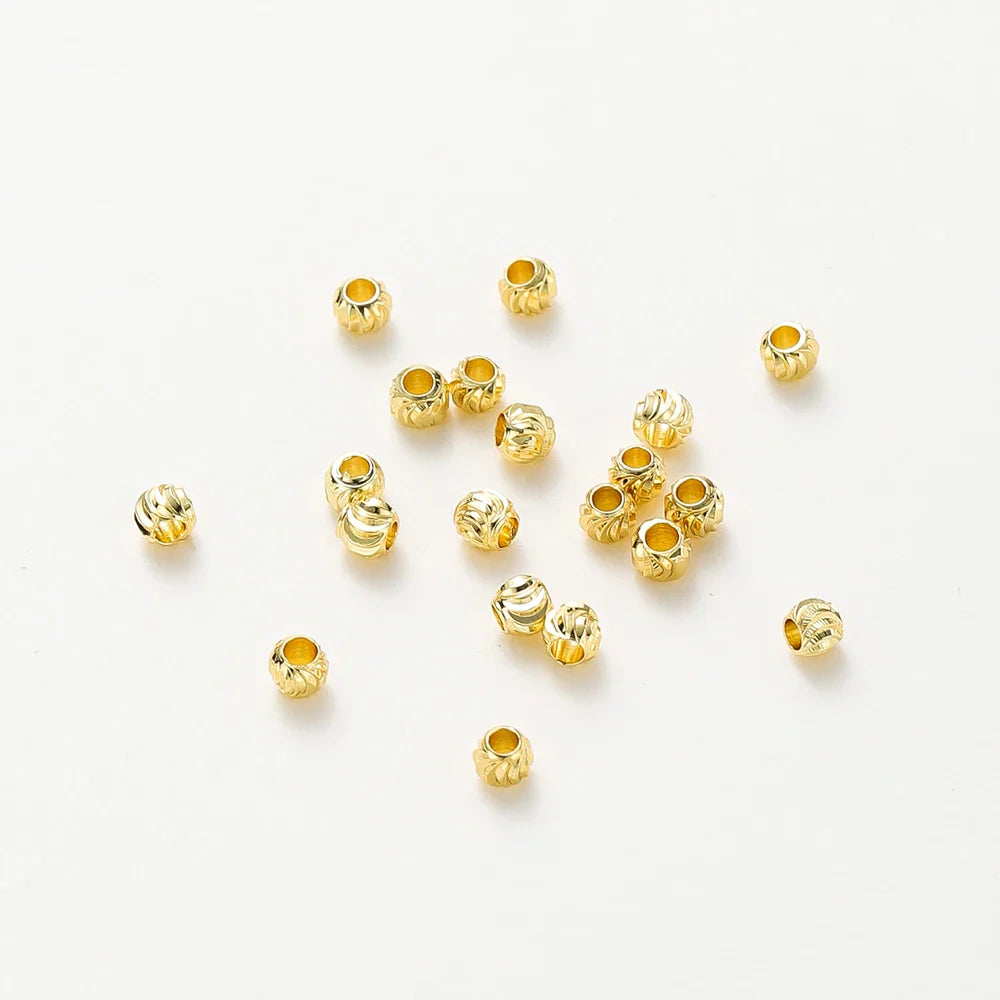 50pcs DIY Jewelry Accessories 14K 18K Gold Plated Striped Cut Flower Beads 2.5 3 4 5 6mm Spacer Beads Bulk Hand Beading Material Vera Lux