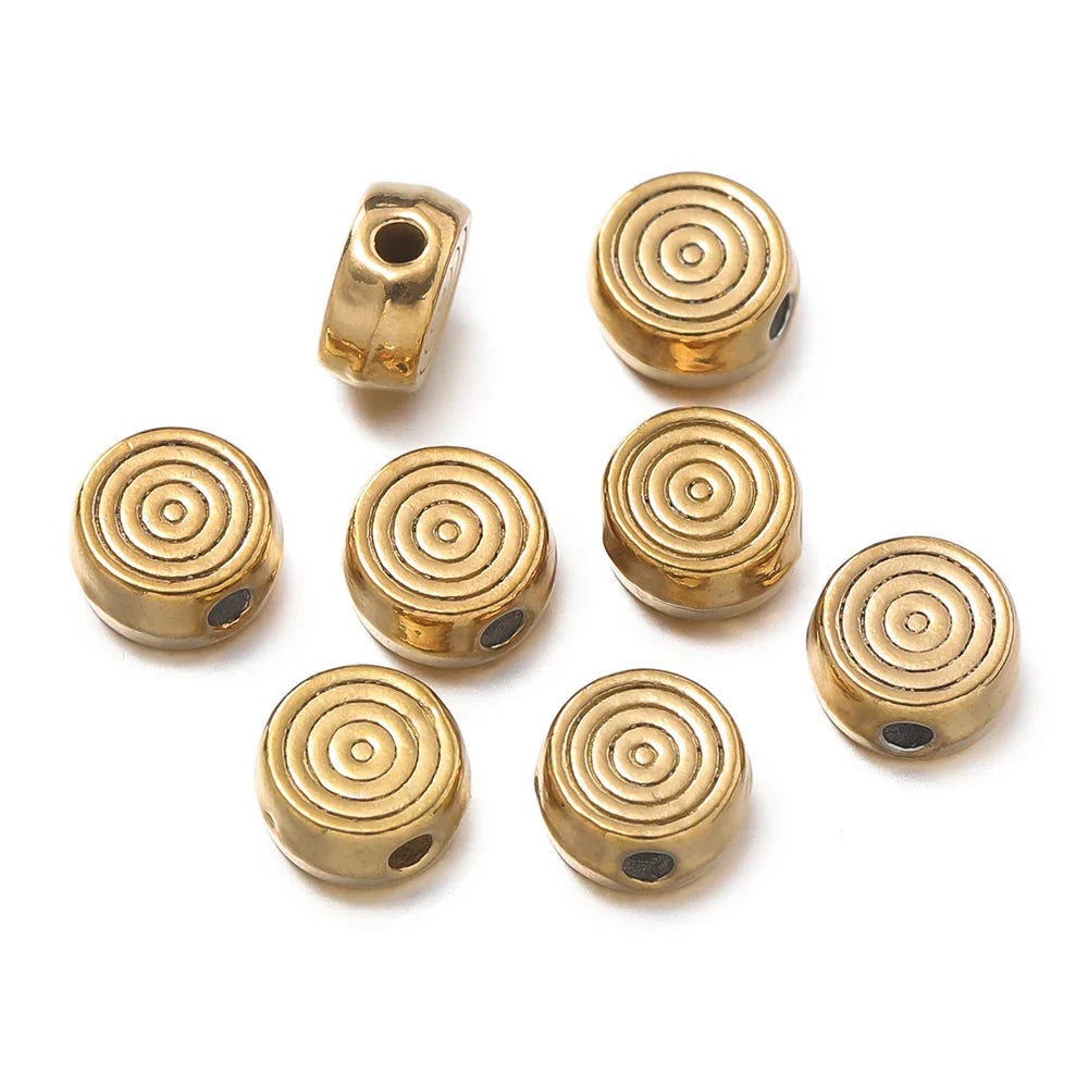 10Pcs/Pack Stainless Steel Various Shape Gold Steel Color Texture Spacer Beads for DIY Bracelet Jewelry Making Accessories Vera Lux