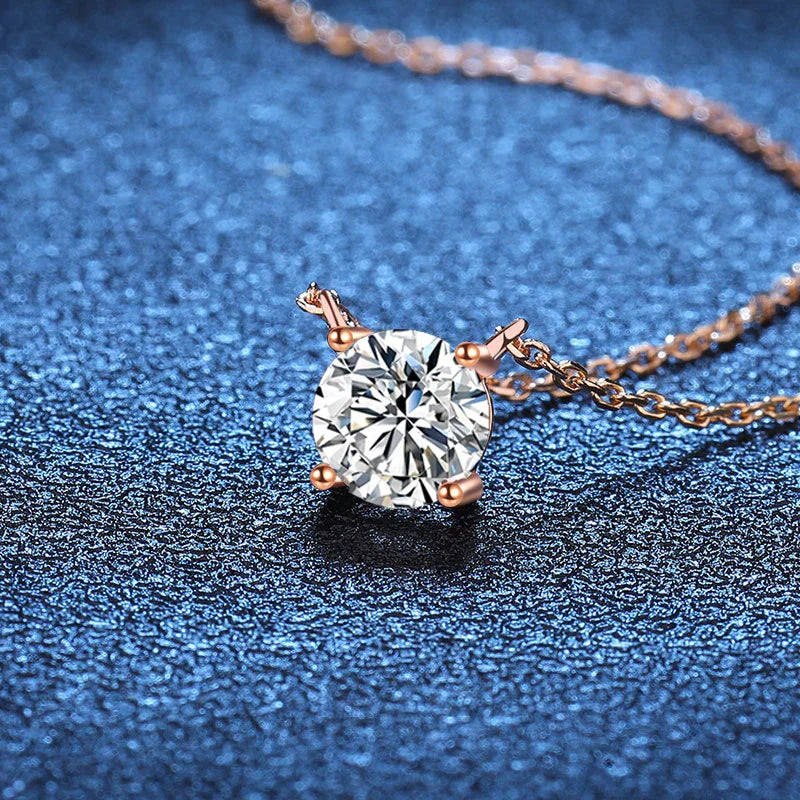 NeeTim 1ct 2ct 3ct 5ct D VVS1 Moissanite Necklace for Women Sterling Silver 925 with Yellow Rose Gold Plated Lab Diamond Pendant Vera Lux