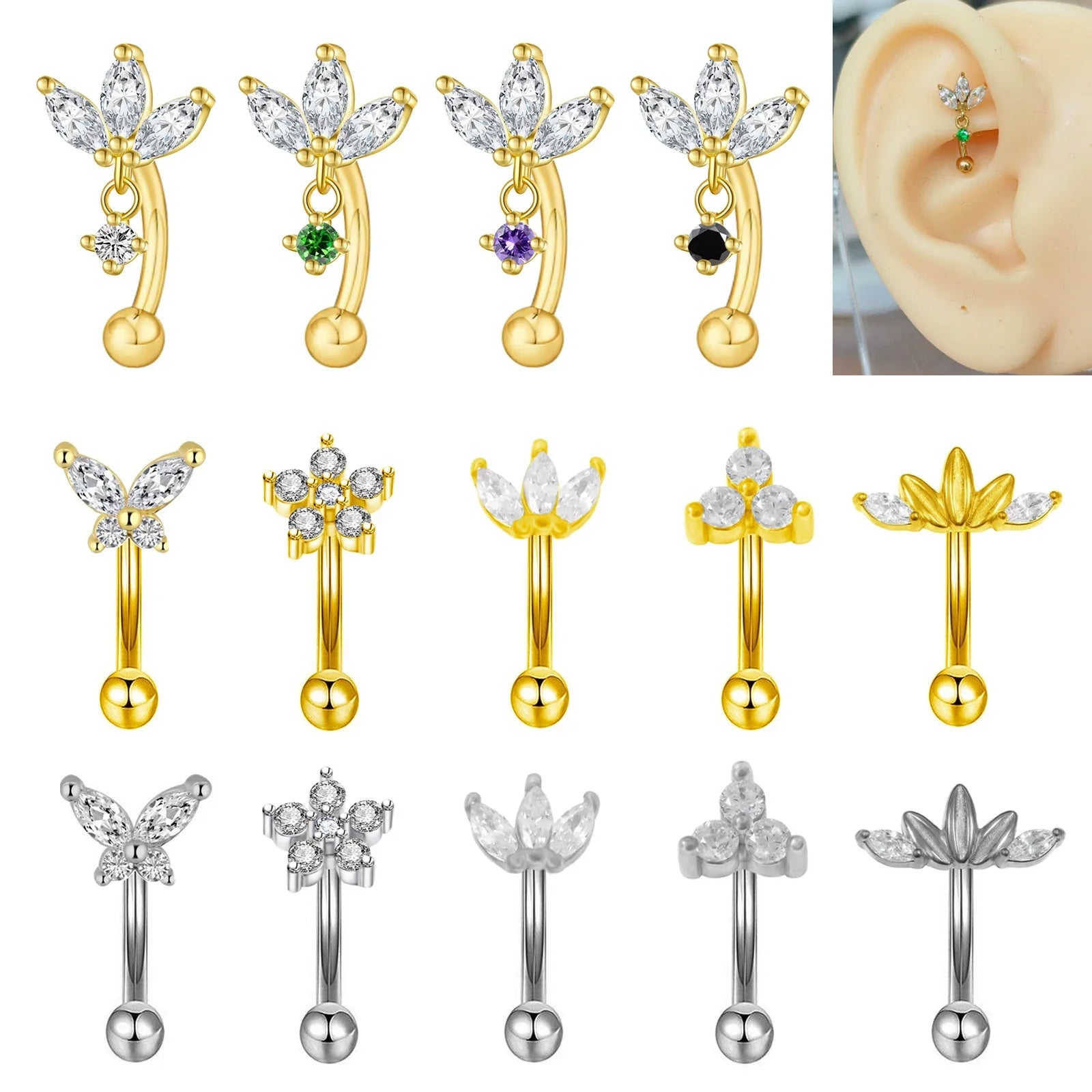 Rook piercing Butterfly Ear Cartilage Eyebrow Tragus Helix Piercing Stud Curved barbell Wholesale Body  Jewelry Vera Lux