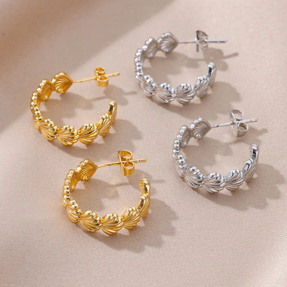 C-shaped Shell Stainless Steel Earrings For Women Korean Style Gold Plated Piercing Earring Luxury Quality Jewelry Birthday Gift Vera Lux