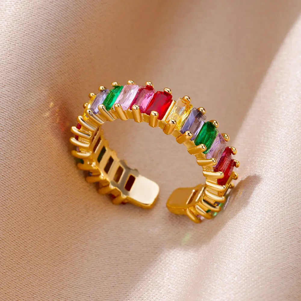 Anillos Gold Color Cubic Zirconia Chic Rings For Women 2025 Punk Elegant Wedding Party Aesthetic Stainless Steel Ring Jewelry Vera Lux