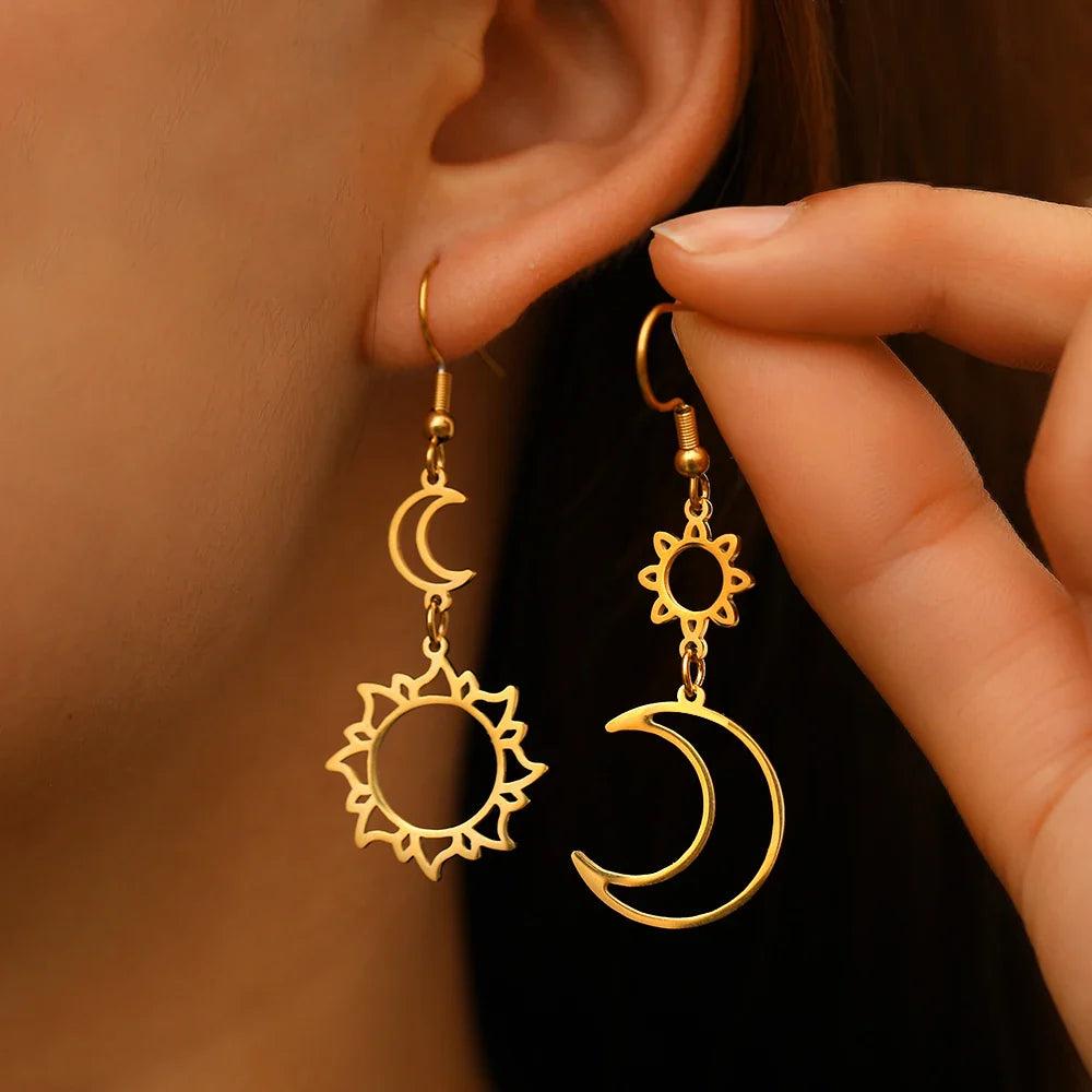 Stainless Steel Earrings Bohemian Sun Moon Totem Pendant New Senior Statement Temperament Dangle Earrings For Women Jewelry Gift Vera Lux