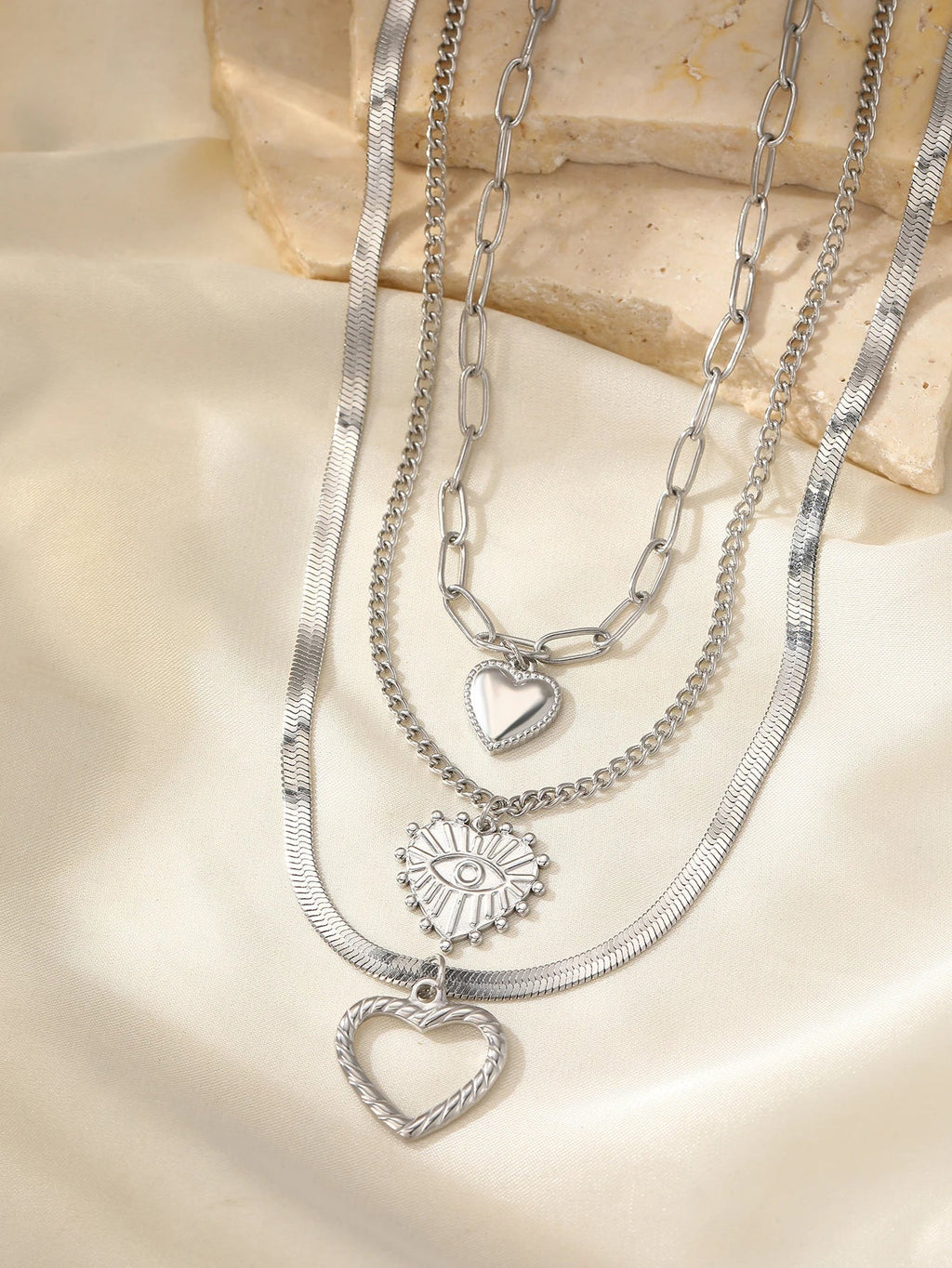 Stainless Steel Necklace Vintage Noble Texture Unique Heart Pendant Multi-style Chain Fine Necklace For Women Jewelry Party Wear Vera Lux