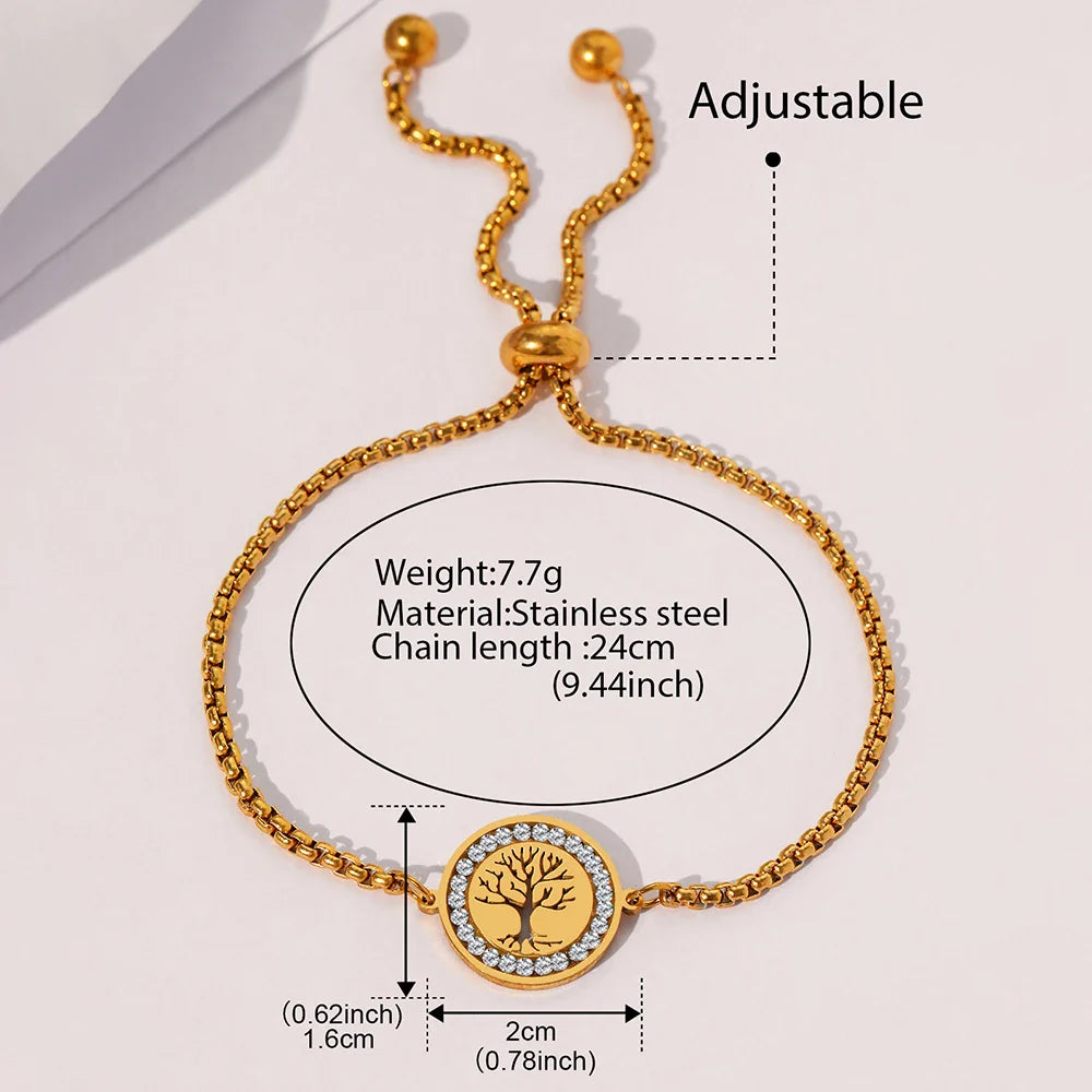 DOTIFI Stainless Steel Bracelets Exquisite Tree of Life Crystal Pendant Chain Trendy Bracelet For Women Jewelry Non-fading Vera Lux