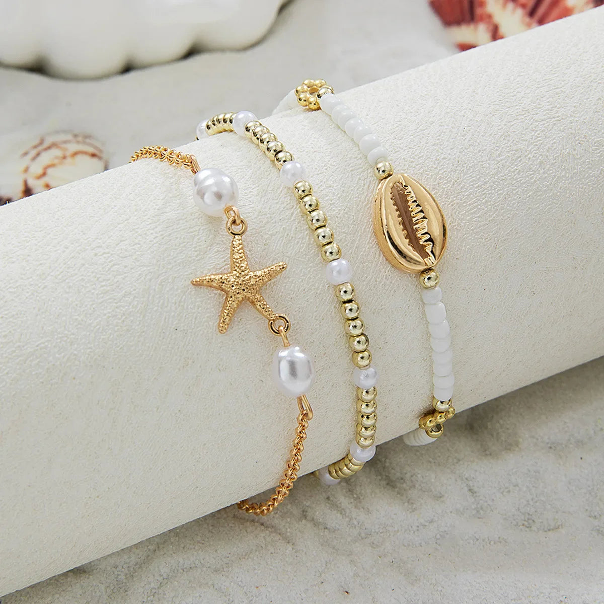 3Pcs Summer Shell Bracelet Set For Women Bohemia Starfish Charm Pearl Seed Beads Chain Bangle Female Beach Vacation Jewelry Gift Vera Lux