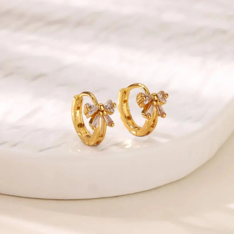 Elegant Zircon Bow Earrings For Women Stainless Steel Gold Color Bowknot Earrings Luxury Wedding Waterproof Jewelry Gift Vera Lux