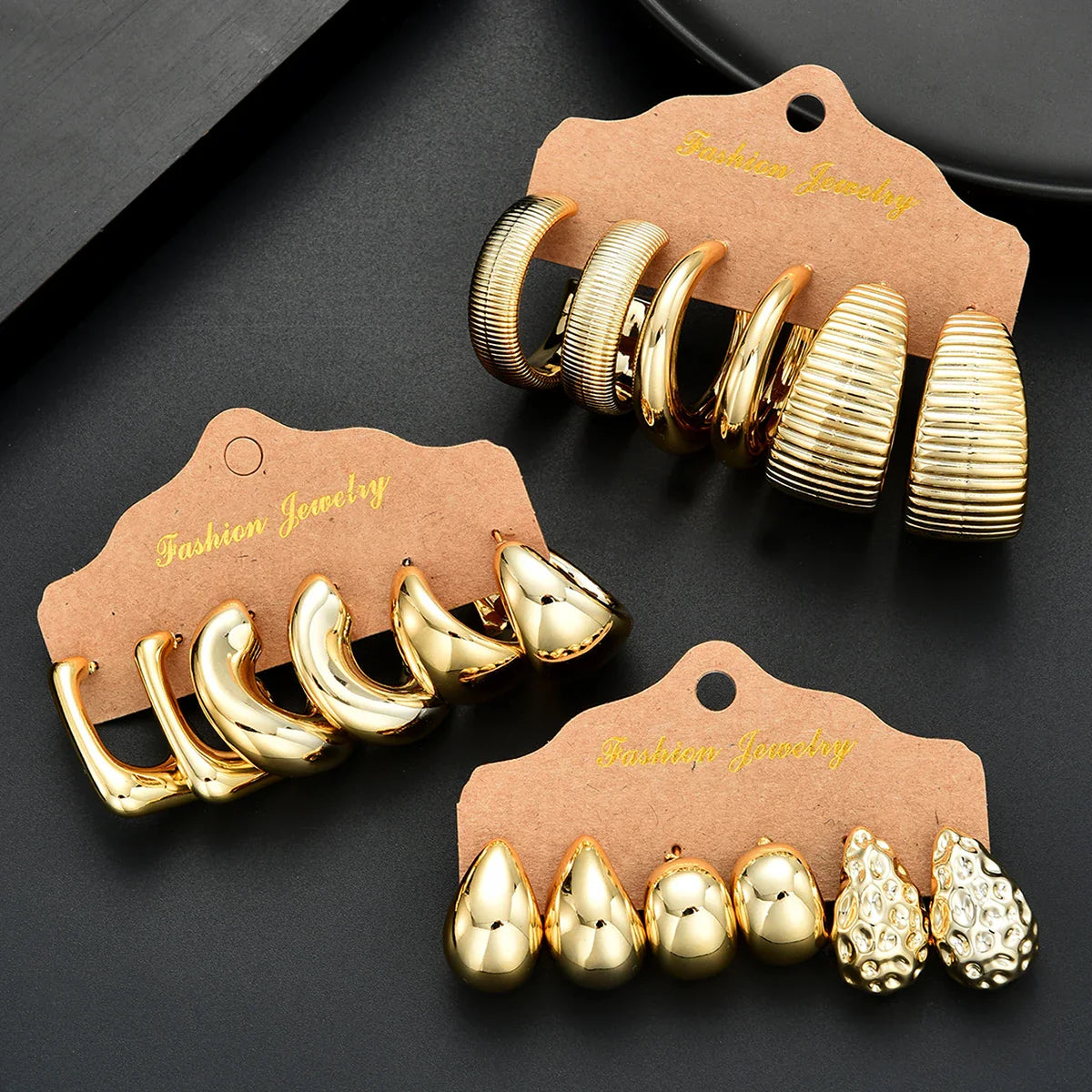 18Pcs/Set Vintage Punk Waterdrop Hoop Earring for Women Fashion Gold Silver Color Exaggerated CCB Earring Daily Wear Jewelry New Vera Lux