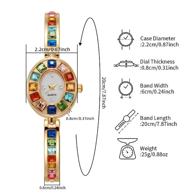 Dropshipping Women Quartz Watches New Fashion Rainbow Rhinestone Strap Oval Dial Bracelet Watch Wholesale Wristwatches Reloj Vera Lux