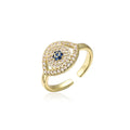 NEWBUY 2024 Fashion Gold Color Copper Wedding Jewelry AAA CZ Evil Eye Design Open Ring For Women Girl Engagement Gift Vera Lux