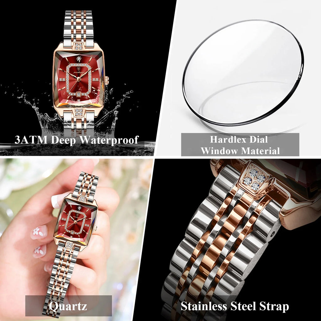 POEDAGAR Luxury Watch For Woman Elegant Waterproof Calendar Ladies Watch Rectangle Stainless Steel Quartz Women's Watches Female Vera Lux