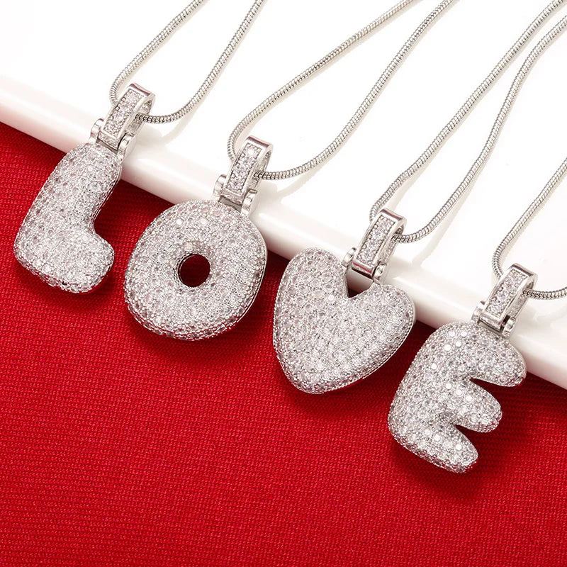 ZHUKOU Silver color Bubble initial letters necklaces 26 letters pendants necklaces for women Brass CZ Jewelry wholesale VL34 Vera Lux